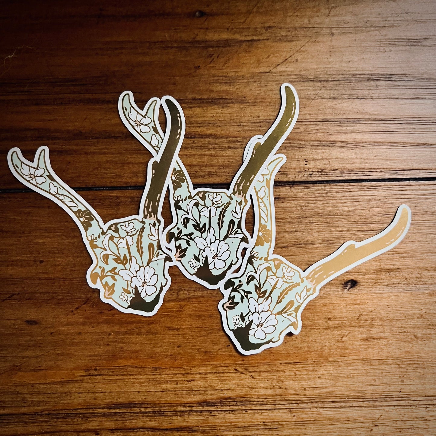 Mint and Gold Deer Skull Sticker