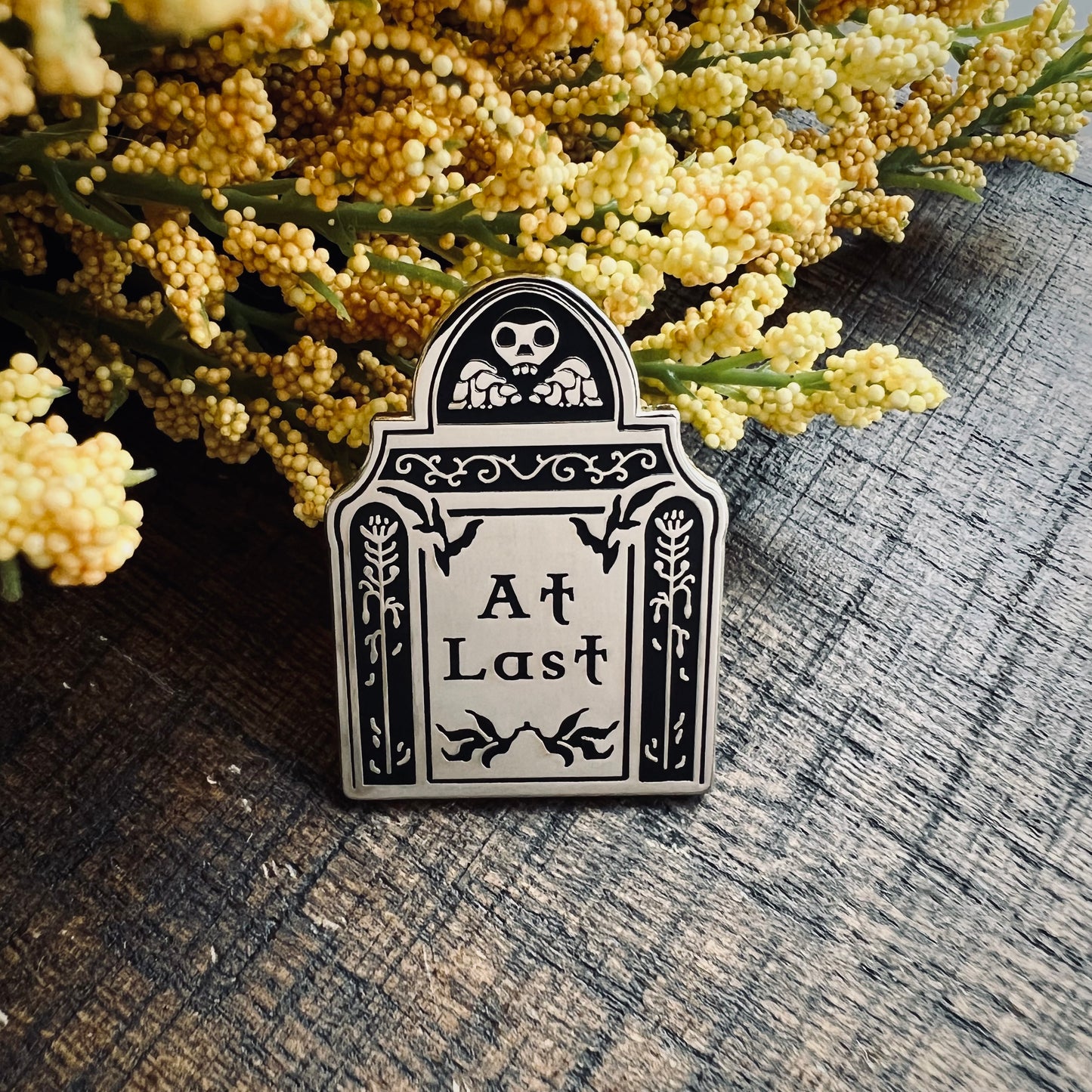 At Last silver enamel pin