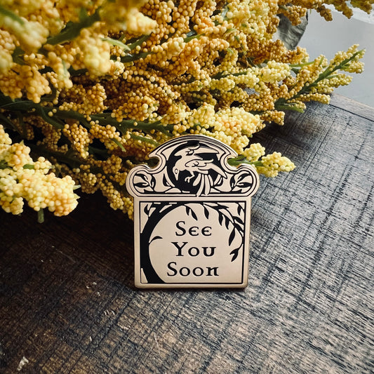 See You Soon gold enamel pin