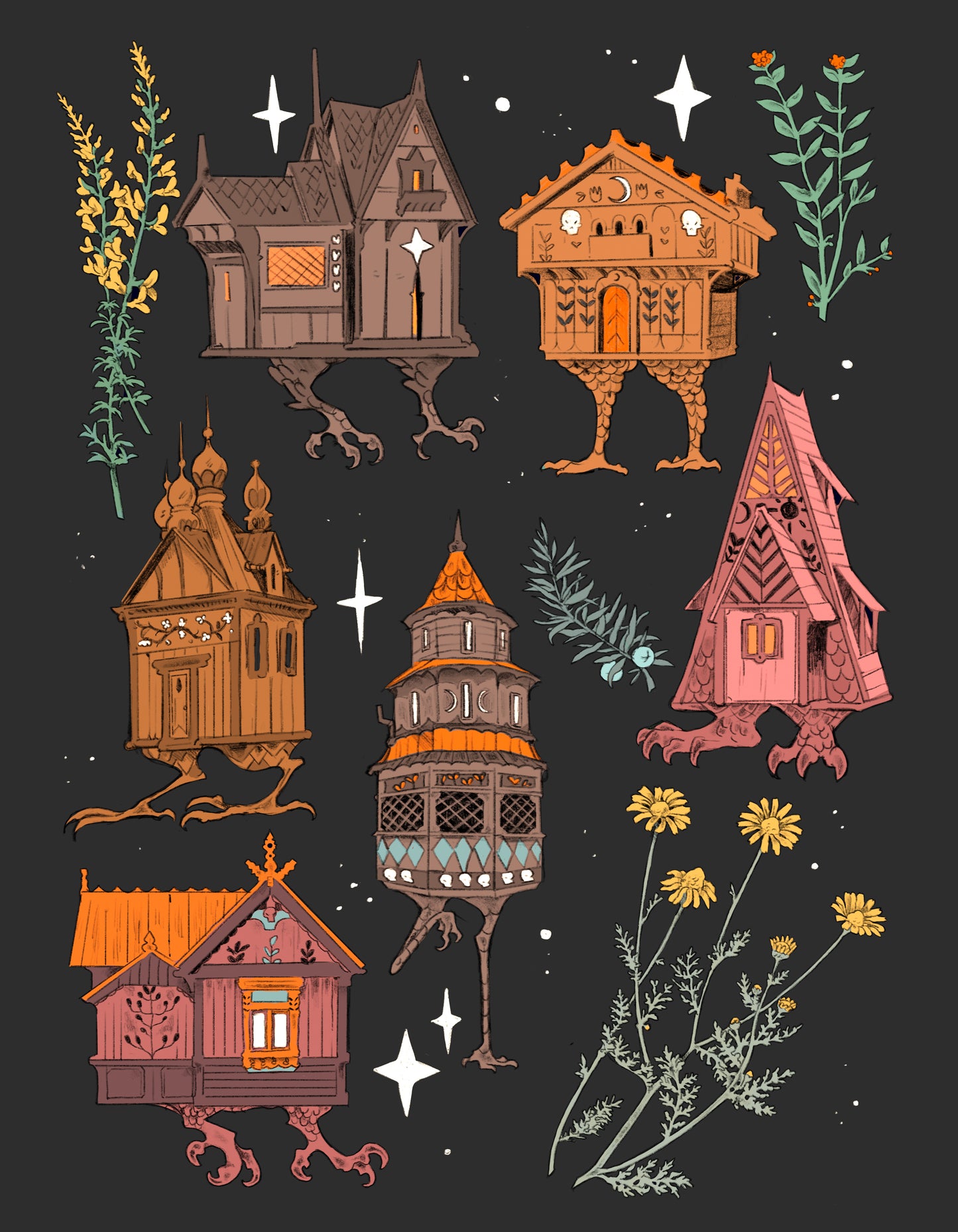 Baba Yaga Houses 8.5x11 print (dark version)