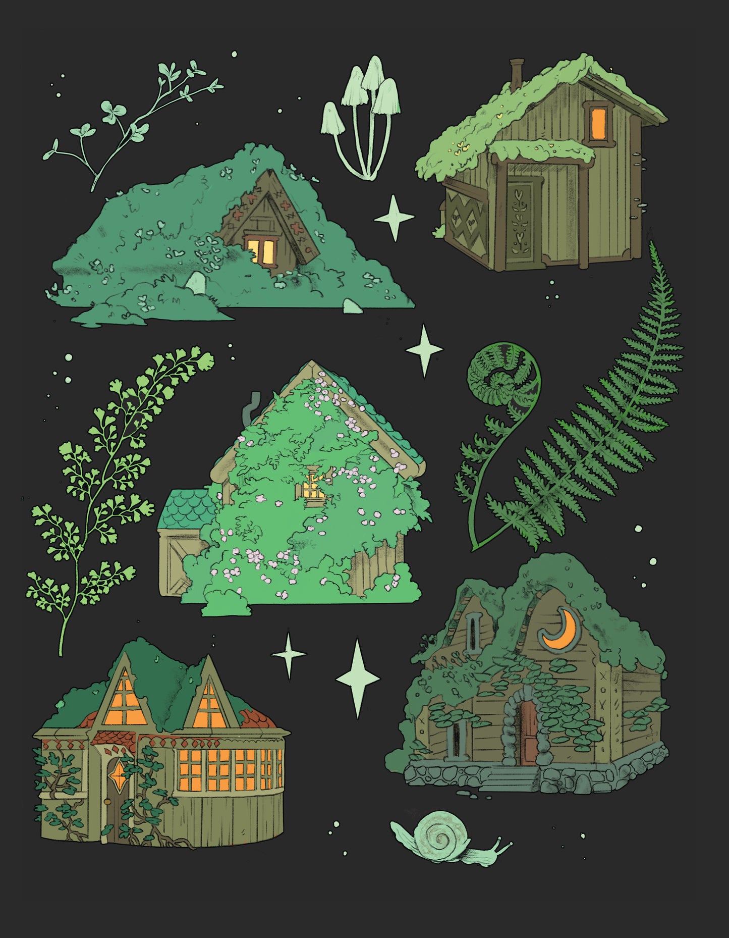 Mossy Houses 8.5x11 Art Print