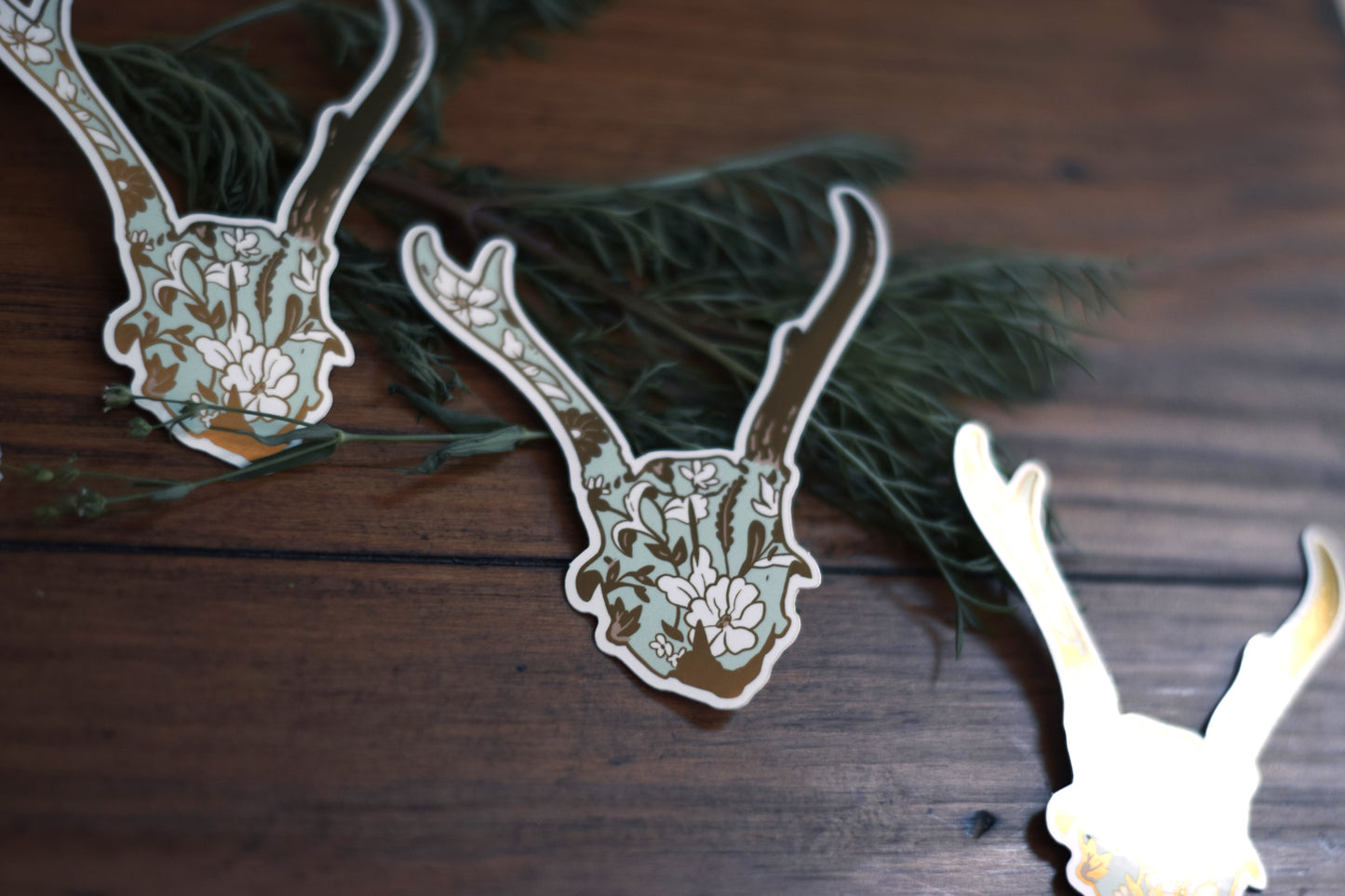 Mint and Gold Deer Skull Sticker