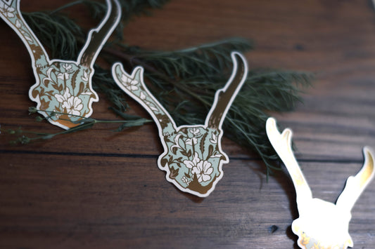 Mint and Gold Deer Skull Sticker