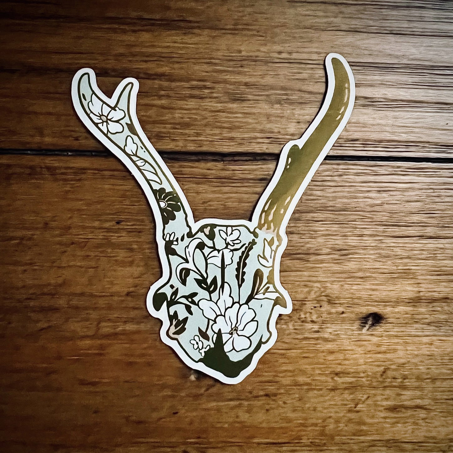 Mint and Gold Deer Skull Sticker